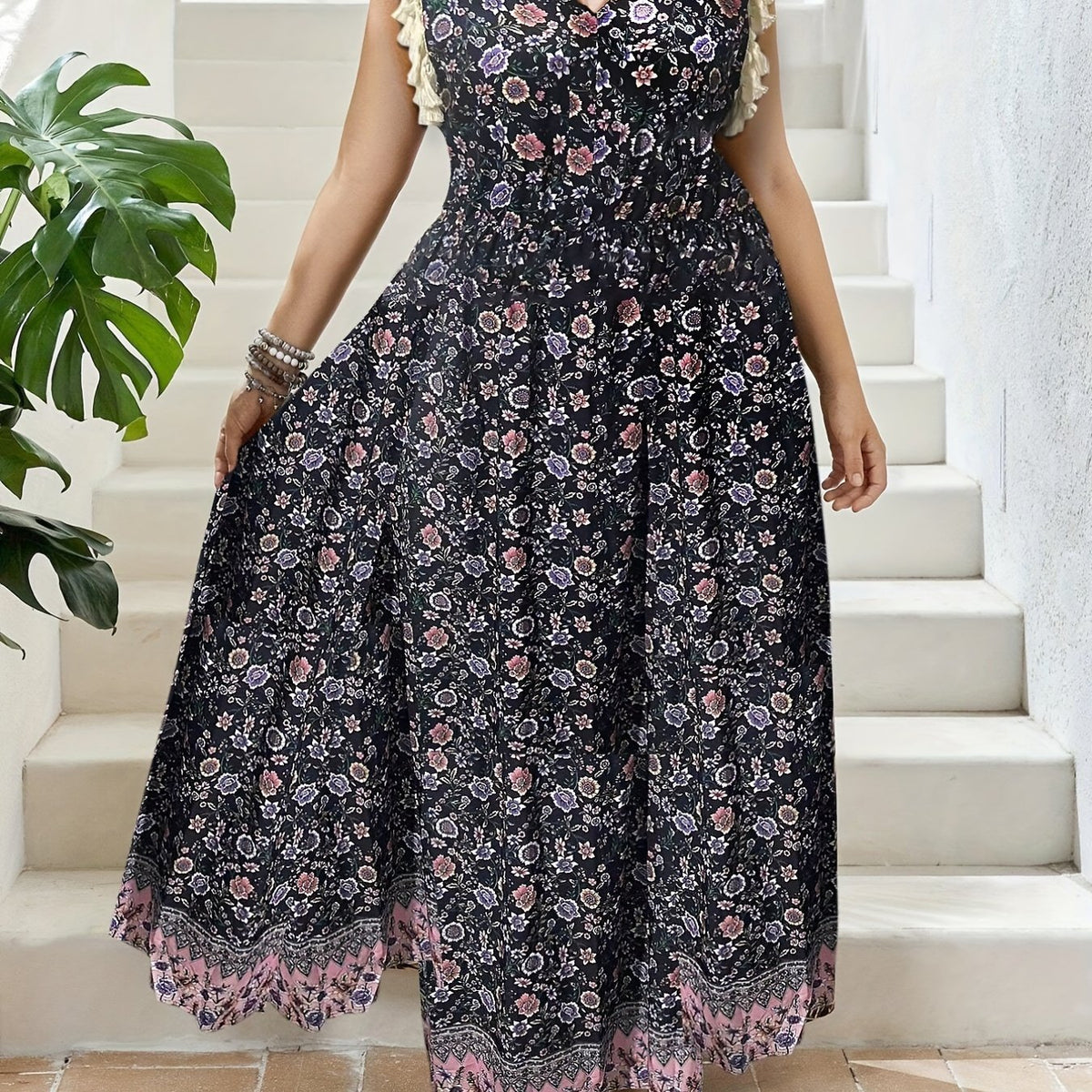 Boho Tank Dress Women's Plus Size Floral Print Maxi Dress