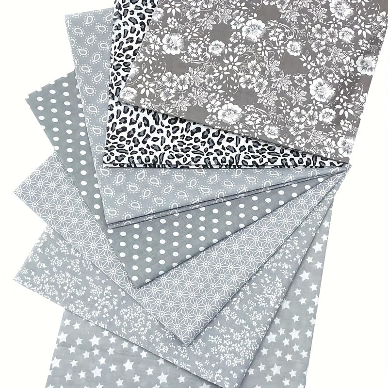 7pcs Gray Cotton Fabric Quilting Craft Bundle Squares DIY Patchwork