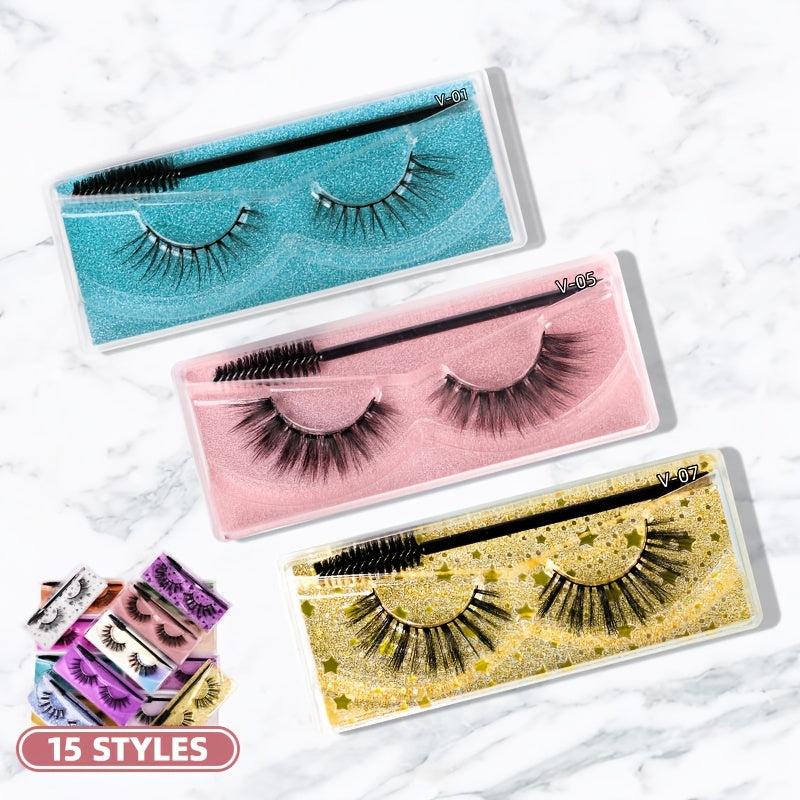 15mm Natural 3D False Lashes Pack with Brush