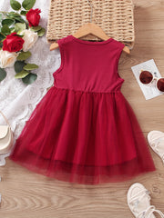 Girls Flower Decor Sleeveless Mesh Princess Dress Summer Kids Clothes