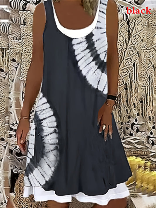  Tie Dye Tank Dress Round Neck Stretch Medium