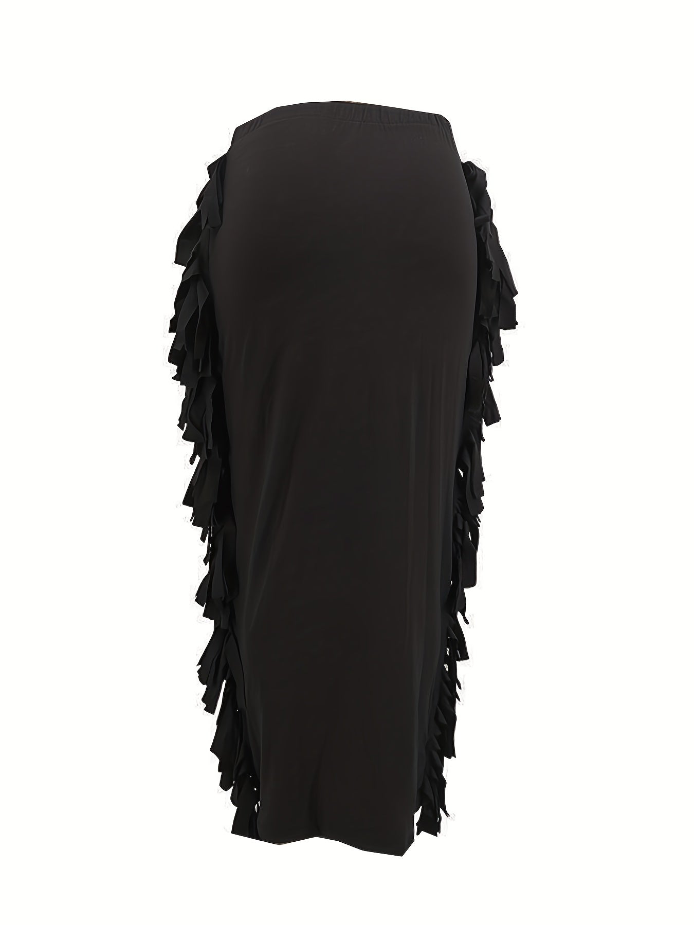  Solid Tassel Trim Maxi Midi Skirt