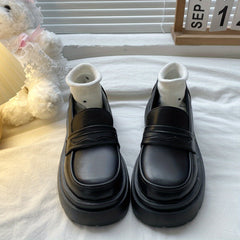 Women's Platform Loafers Slip On Shoes Preppy Style Faux Leather