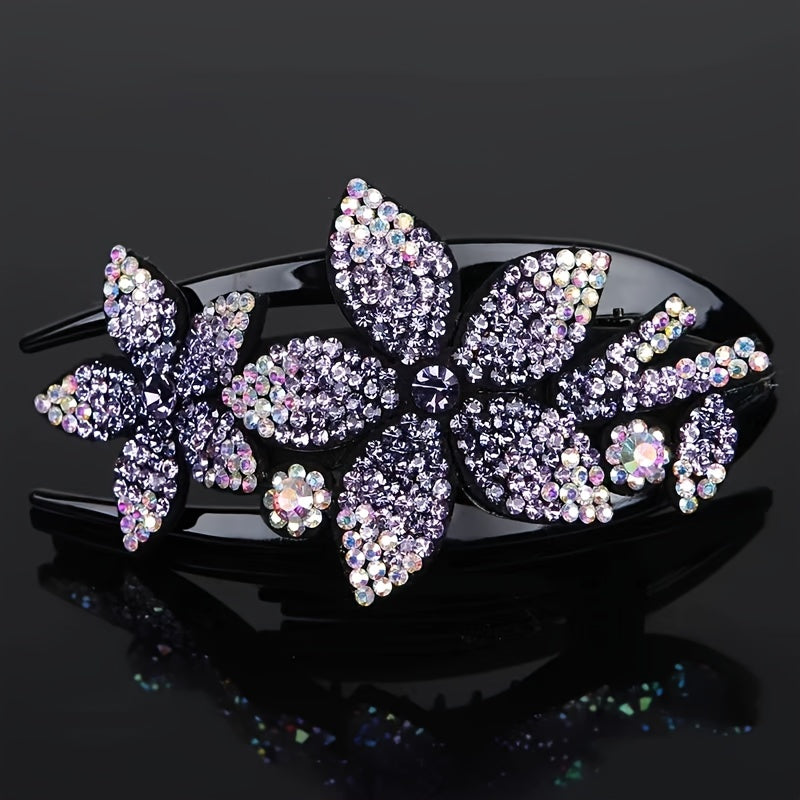 4pcs Rhinestone Flower Hair Clip Crystal Hairpin Non Slip Women Barrette