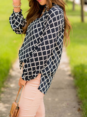  Geometric Print Long Sleeve Blouse