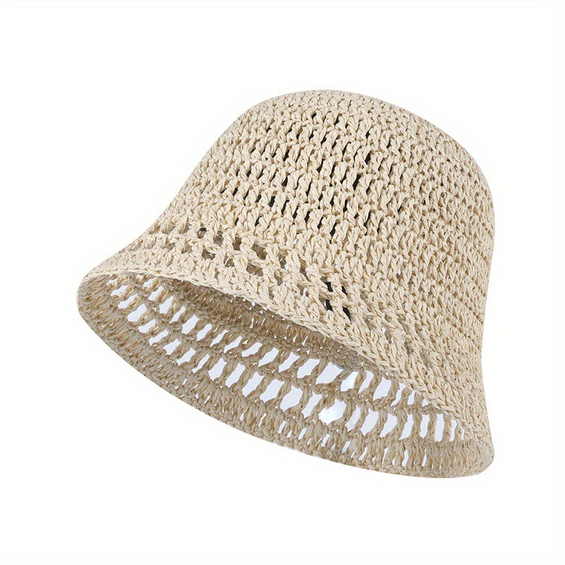 Y2K Hollow Crochet Bucket Hat Gradient Boho Straw Cloche Hats Women