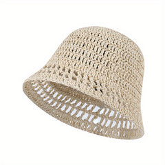 Y2K Hollow Crochet Bucket Hat Gradient Boho Straw Cloche Hats Women
