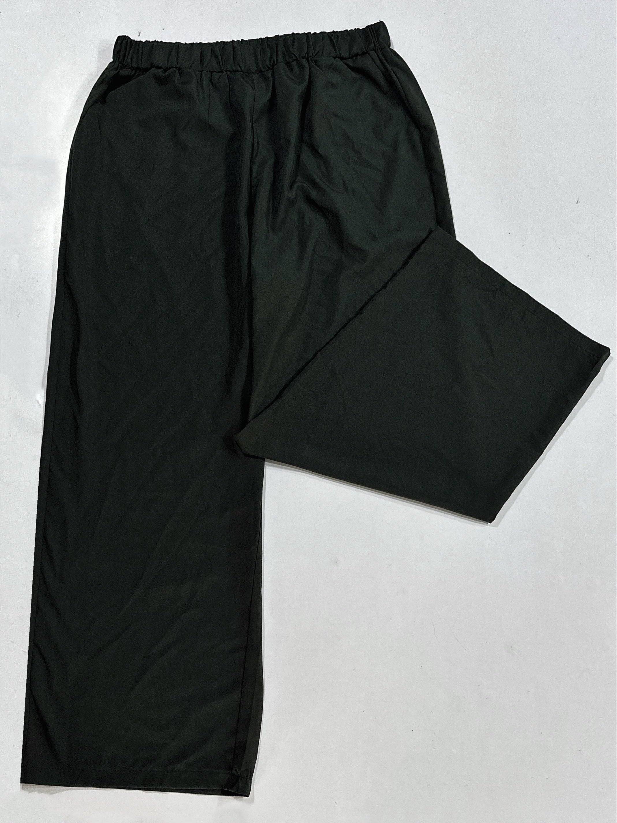  Wide Leg Trousers High Rise Elastic Waist