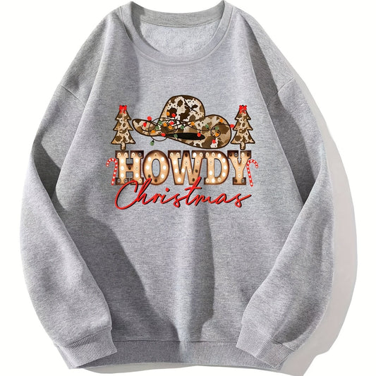 Christmas Print Sweatshirt Crew Neck Casual Long Sleeve Winter Fall