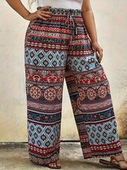 Boho Patchwork Print Wide Leg Pants - Plus Size