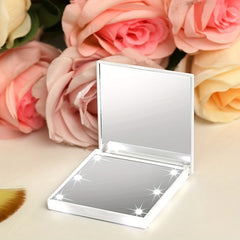 LED Compact Travel Makeup Mirror With Light Pink
