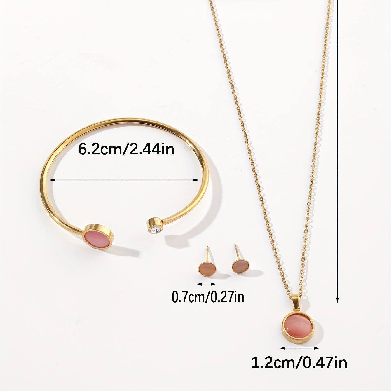 Stainless Steel Jewelry Set Pendant Necklace Stud Earrings Bracelet