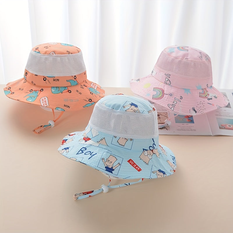 Kids Cartoon Fisherman's Hat Sunscreen Mesh Bucket Cap