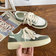 Women's Colorblock Skate Shoes Lace Up Platform Casual Flat Sneakers