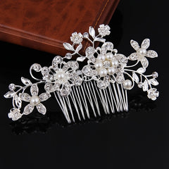 Silver Faux Pearl Crystal Wedding Hair Comb Headband