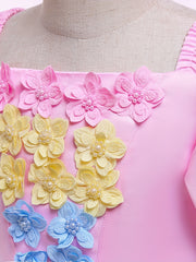 Girls Princess Dress Camisole Puff Sleeve Gradient Tulle Floral Decor