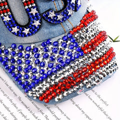 Rhinestone Flag Baseball Cap Denim Washed Distressed Unisex Sun Hat
