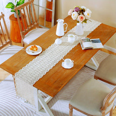 American Crochet Lace Table Runner Beige Cover