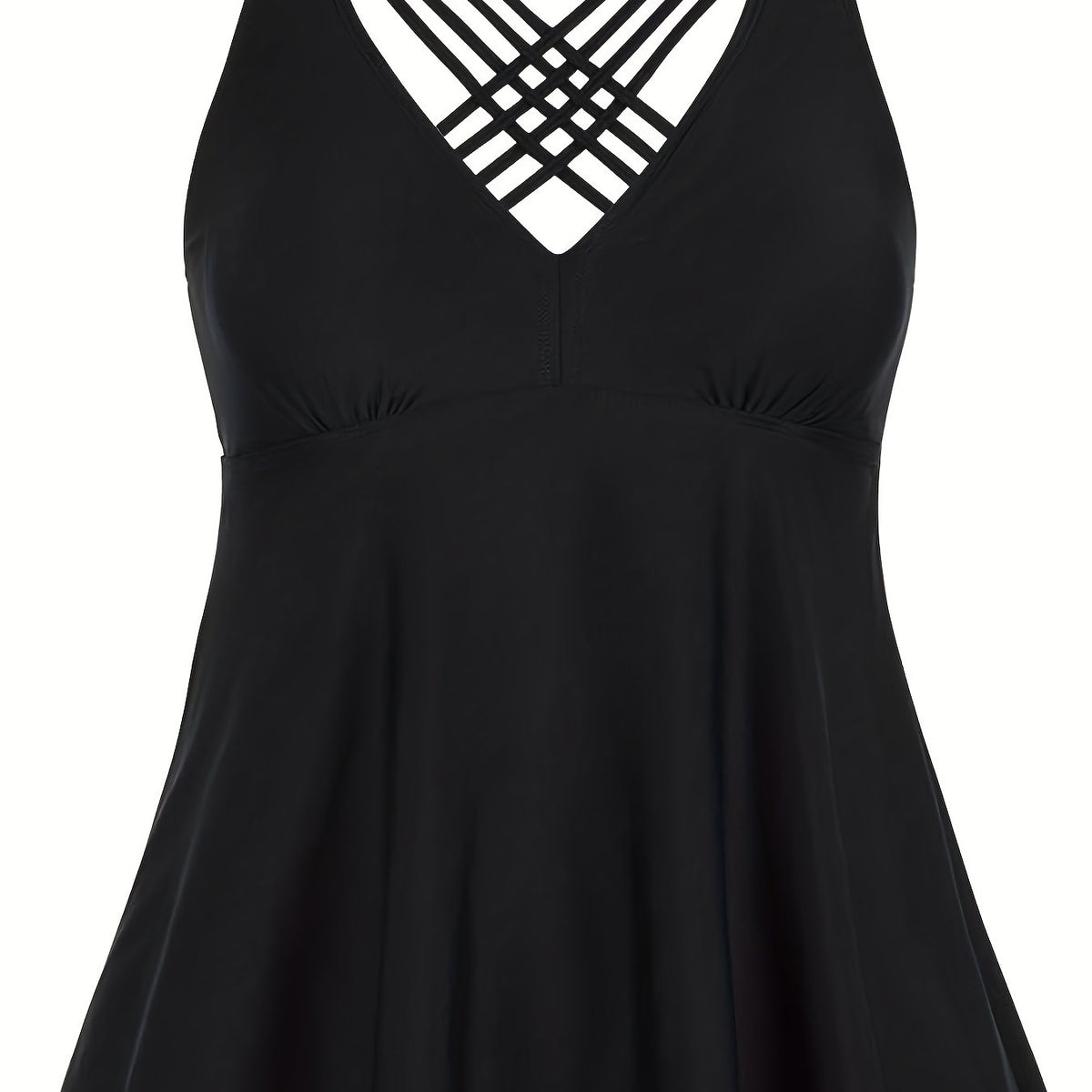  Modest Tankini Set V Neck Crisscross Back Top & Panty Swimsuit