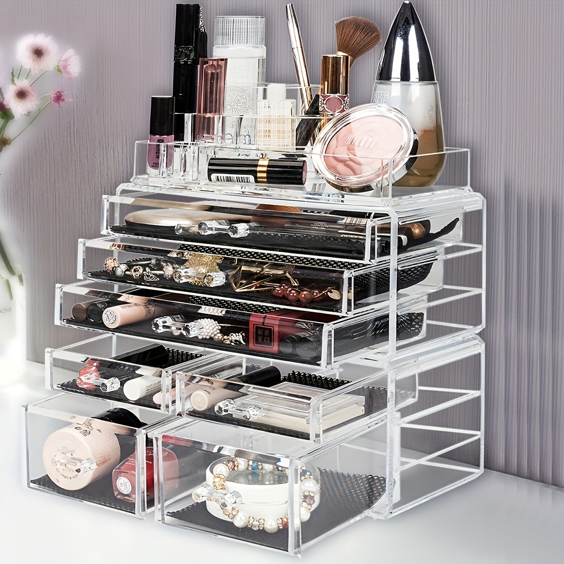 Clear Cosmetic Storage Organizer for Vanity Bathroom Counter or Dresser