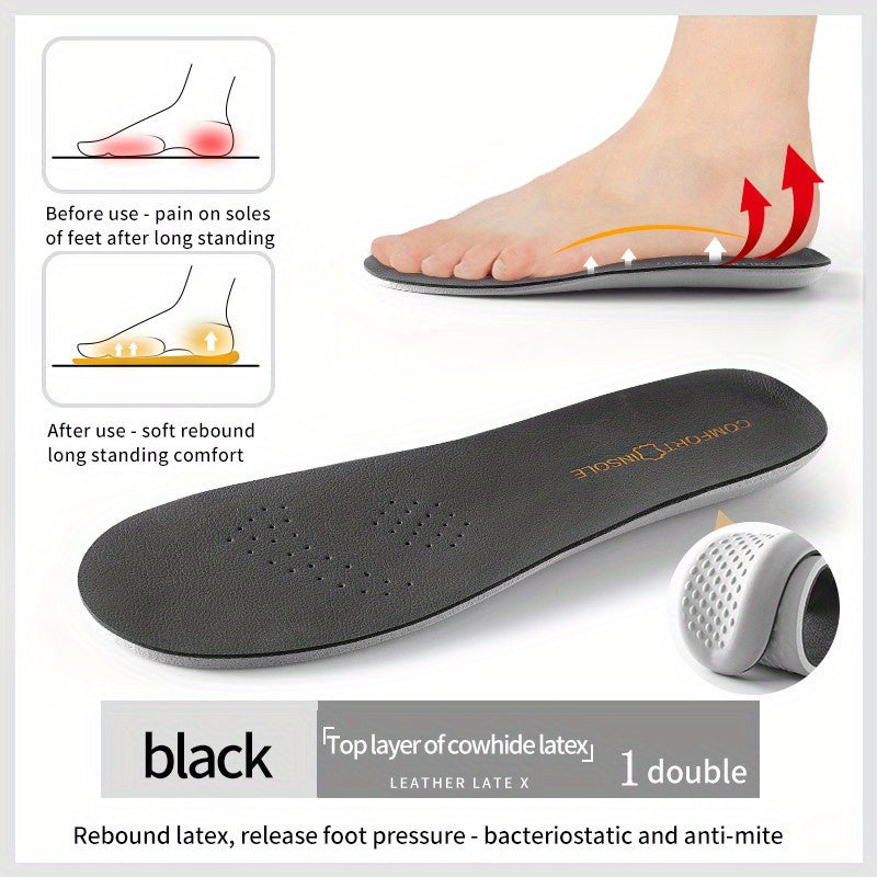 1pair Comfort Sports PU Cowhide Insoles for Men Women