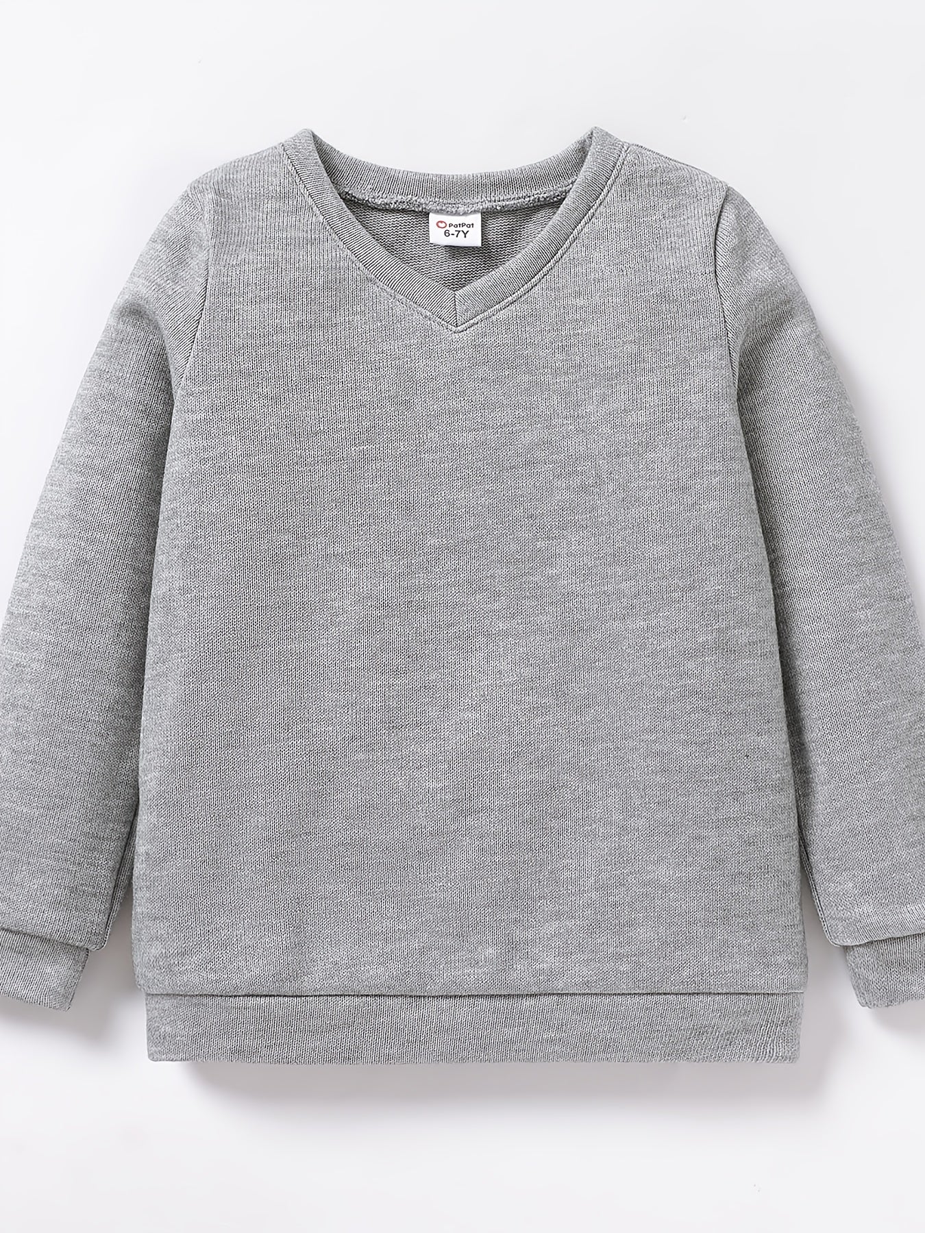 Boys Casual Solid V-neck Sweatshirt Long Sleeve Top