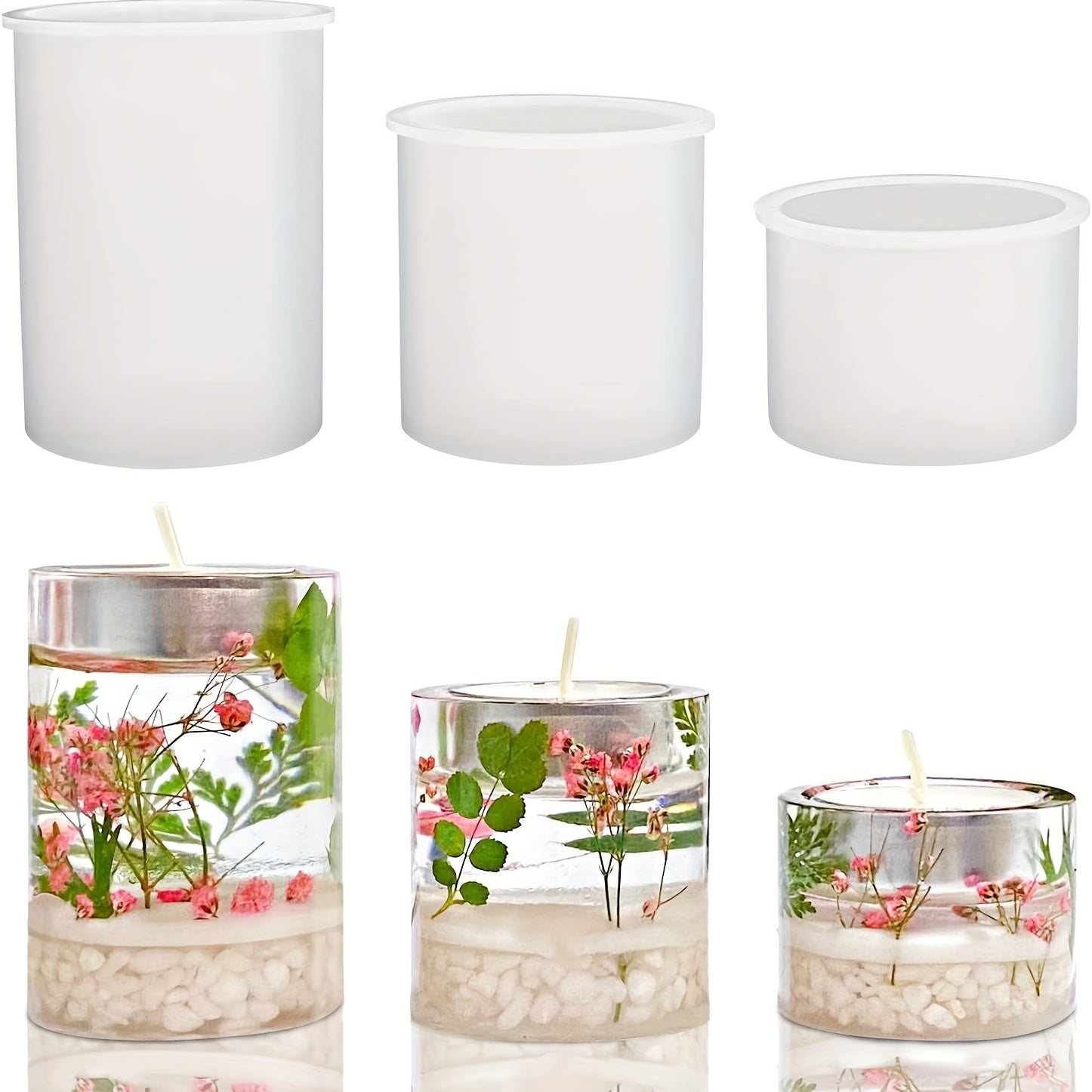 Resin Candle Holder Molds Set for Home Decor & Wedding, 3 Sizes