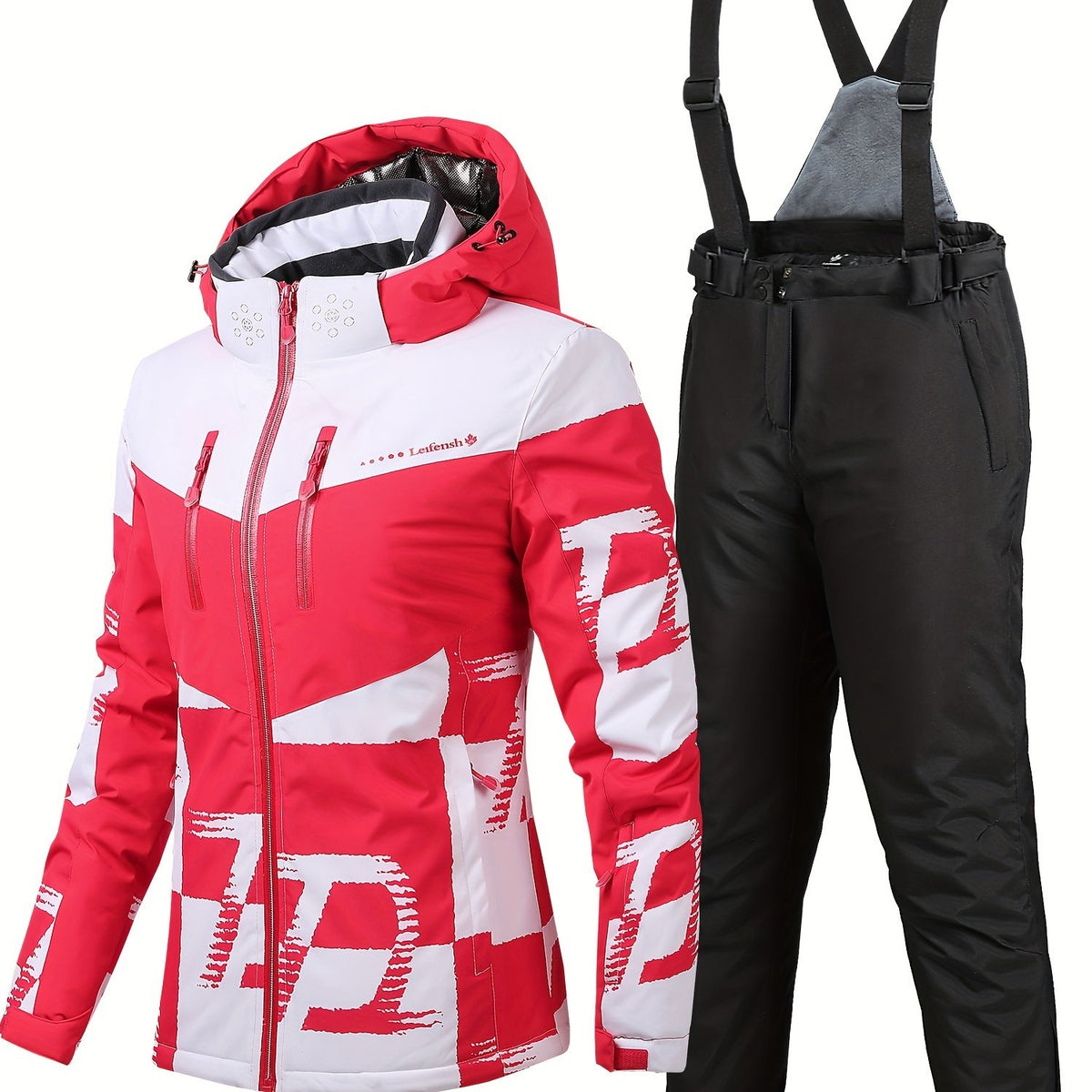 2Pcs Ski Set Full Zip Long Sleeve Jacket & Windproof Trouser Ski Suit