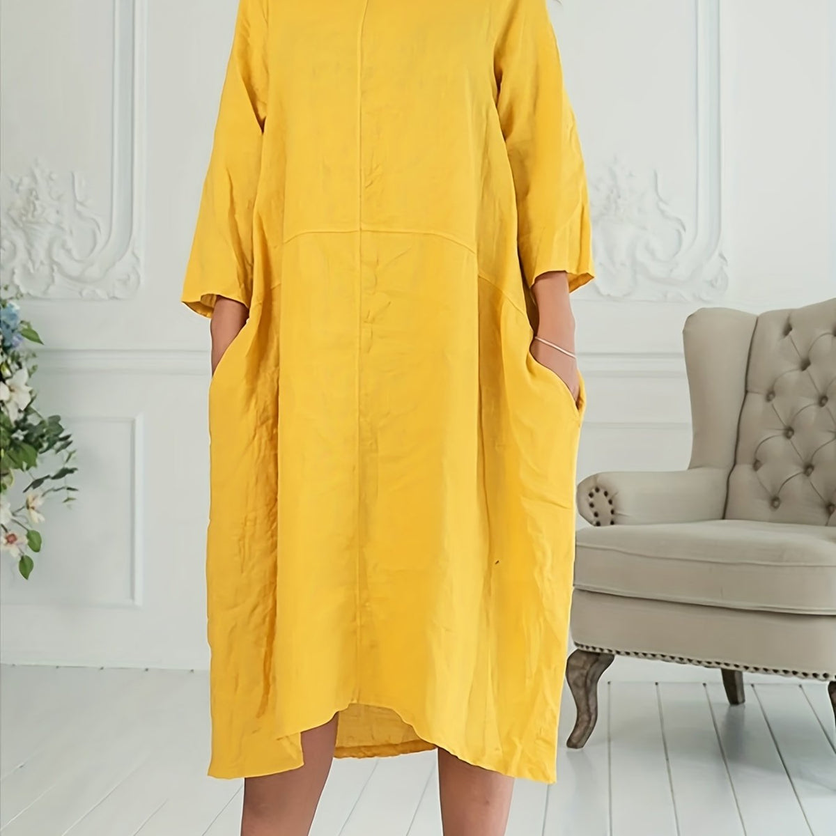  Casual Dress Women's Plus Solid Loose Dress With Pockets