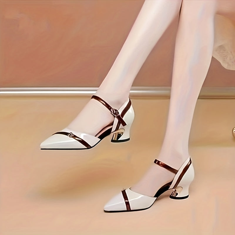 Women's Chunky Heel Buckle Strap Pumps Mid Heels
