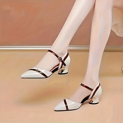 Women's Chunky Heel Buckle Strap Pumps Mid Heels