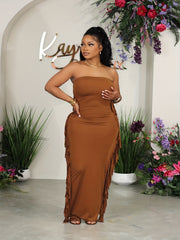  Solid Fringe Maxi Tube Dress