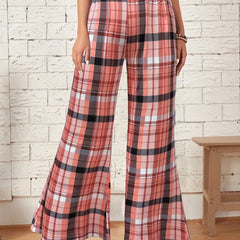 Women's Plus Plaid Print Elastic Wide Leg Pants