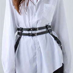 Double Layer Chest Harness Belt Punk PU Leather Waistband Gothic Corse