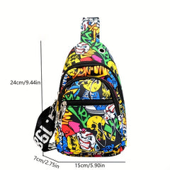 Colorful Graffiti Print Sling Mini Bag Ghost Skull Pattern for Halloween