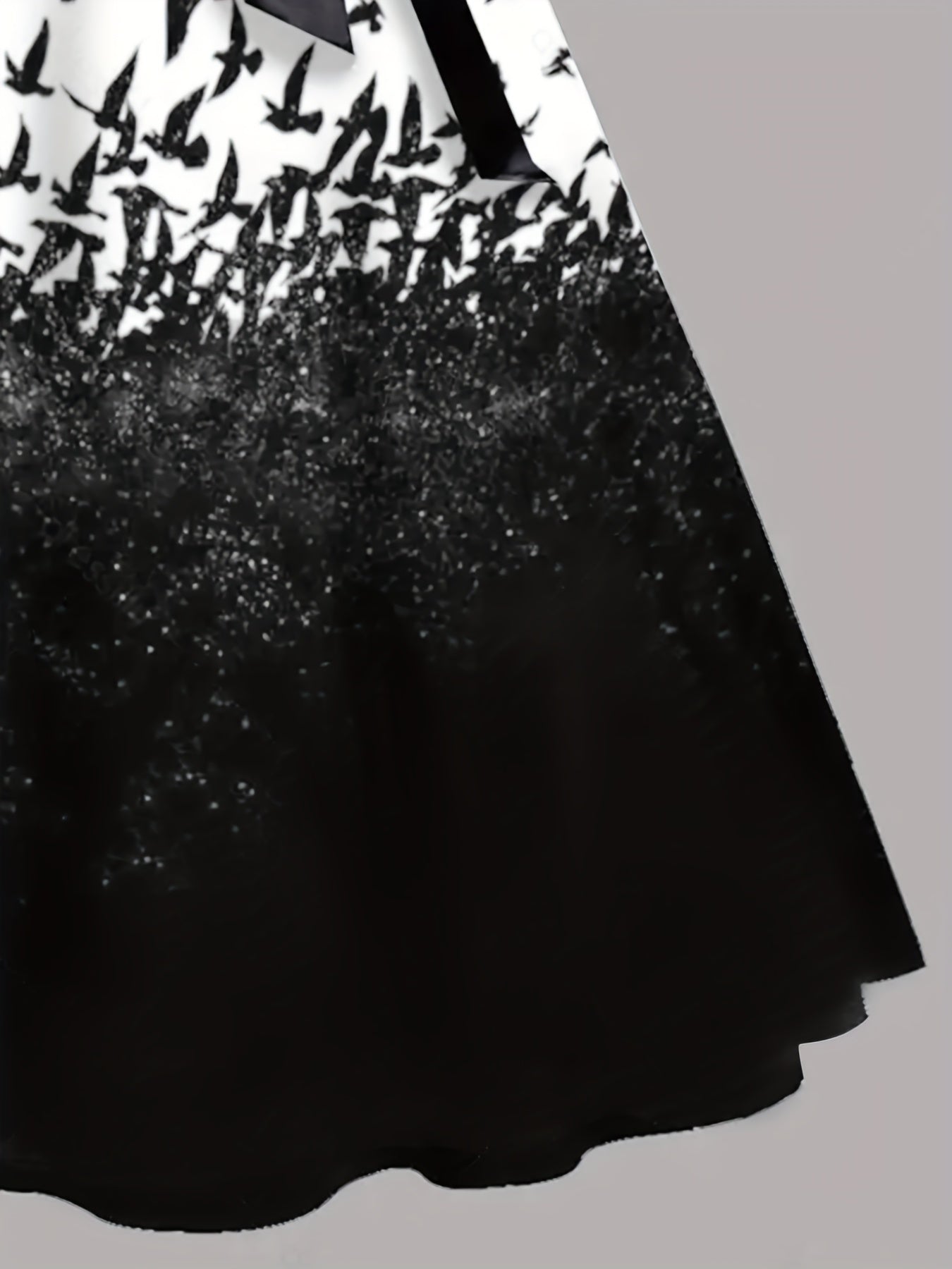  Colorblock Bird Print Long Sleeve Dress