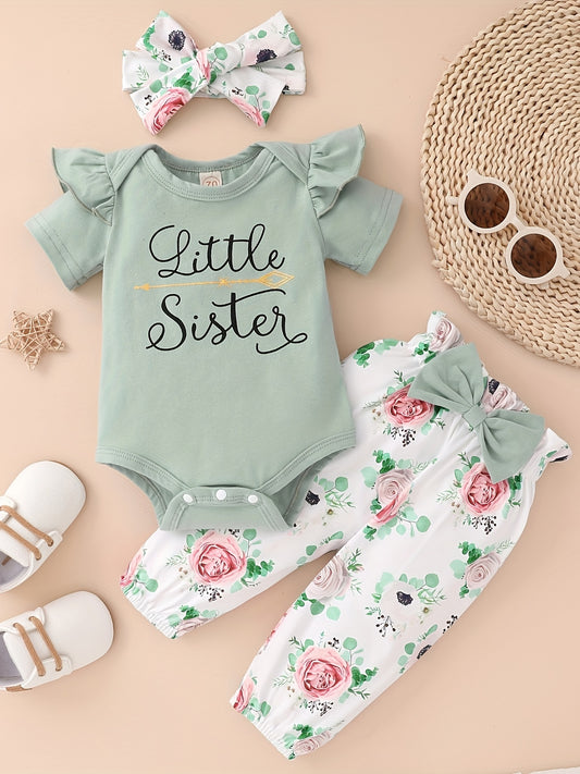 Baby Girls Cotton Romper Floral Pants Headband