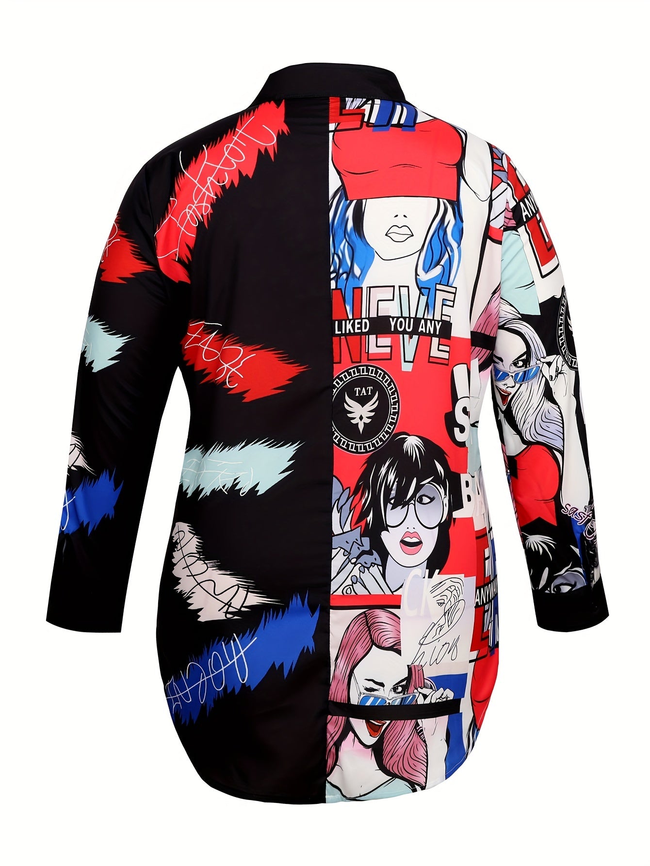  Pop Art Print Long Sleeve Button Up Shirt Top