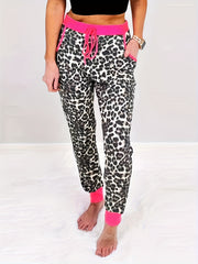  Leopard Print Tie Waist Joggers