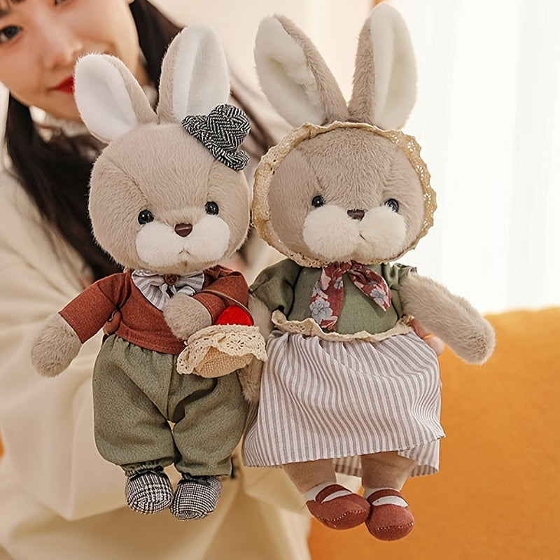 Couple Rabbit Plush Toys Stuffed Animals Red & White Outfits Bunny Ears Bow Tie