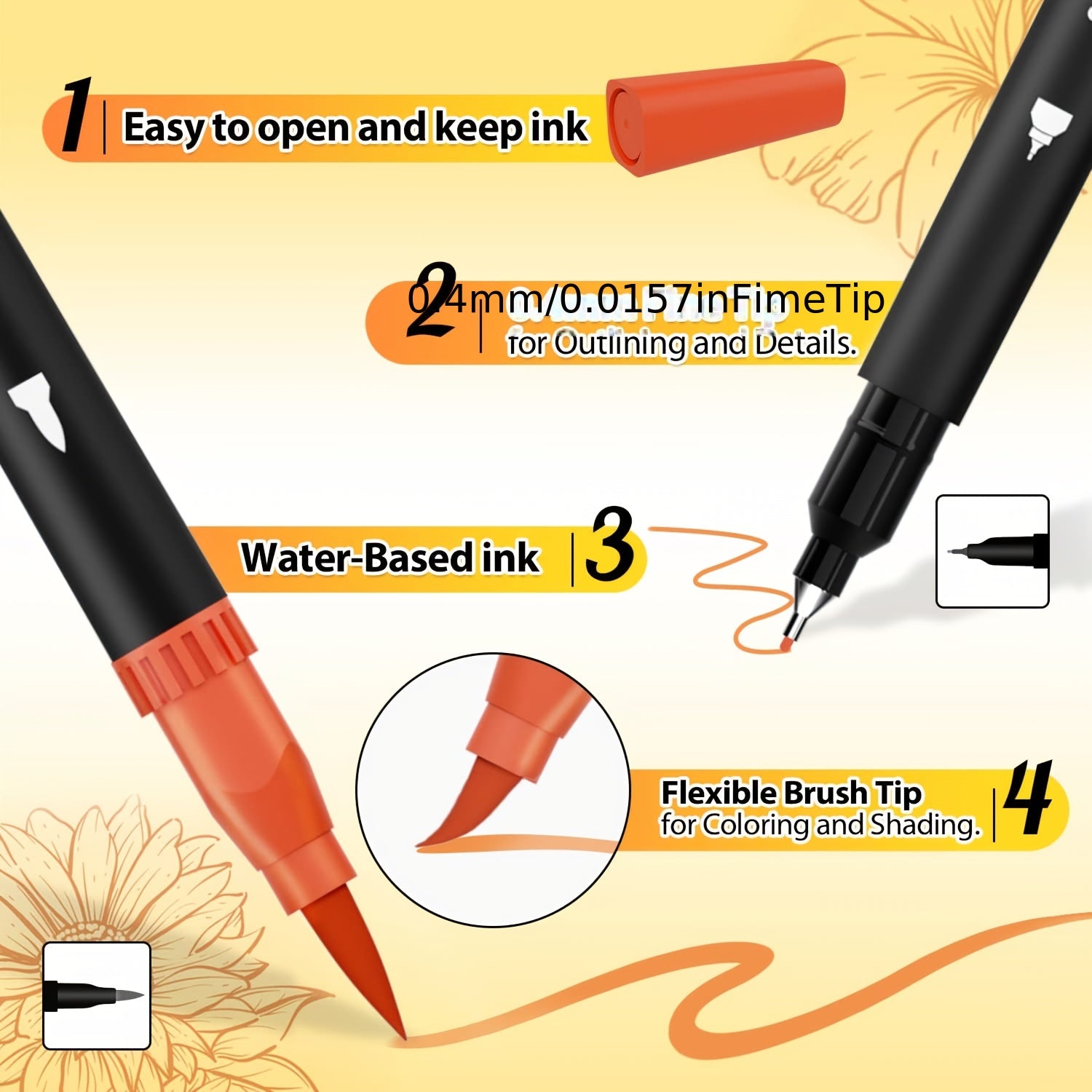 AIWOLIN Dual Brush Marker Pens 72 Colors Water Based