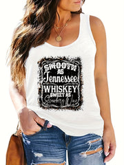  Casual Tank Top Women's Plus Slogan Print Round Neck Tank Top