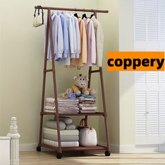 2-Layer Triangle Coat Rack Storage with Wheels Household Organizer
