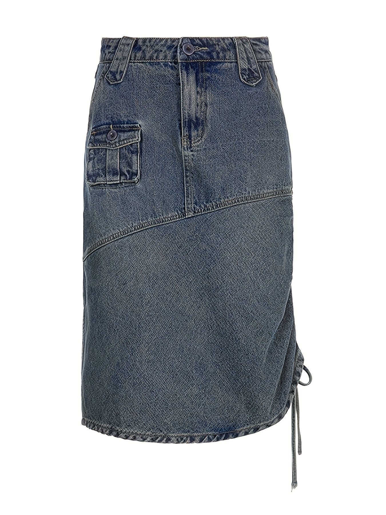 Cargo Denim Midi Skirt Y2K & Kpop Style Drawstring Denim Skirt