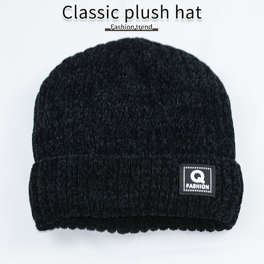 Chenille Letter Beanie Winter Knitted Hat Ear Protection Warm Beanies