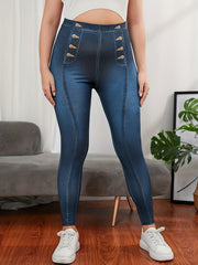 Denim Print Slim Pants High Waist Long Length Women's Clothing