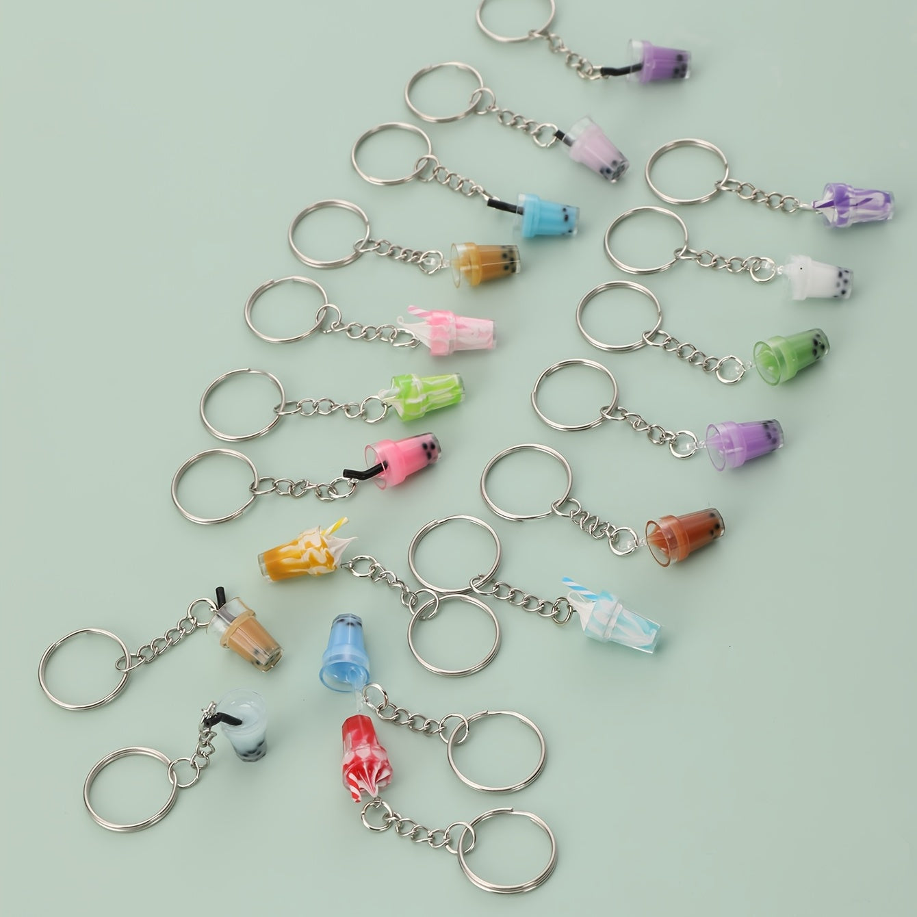 18 PCS Resin Milk Tea Cup Keychain Ice Cream Pendant Bag Accessories Keyring