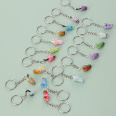 18 PCS Resin Milk Tea Cup Keychain Ice Cream Pendant Bag Accessories Keyring