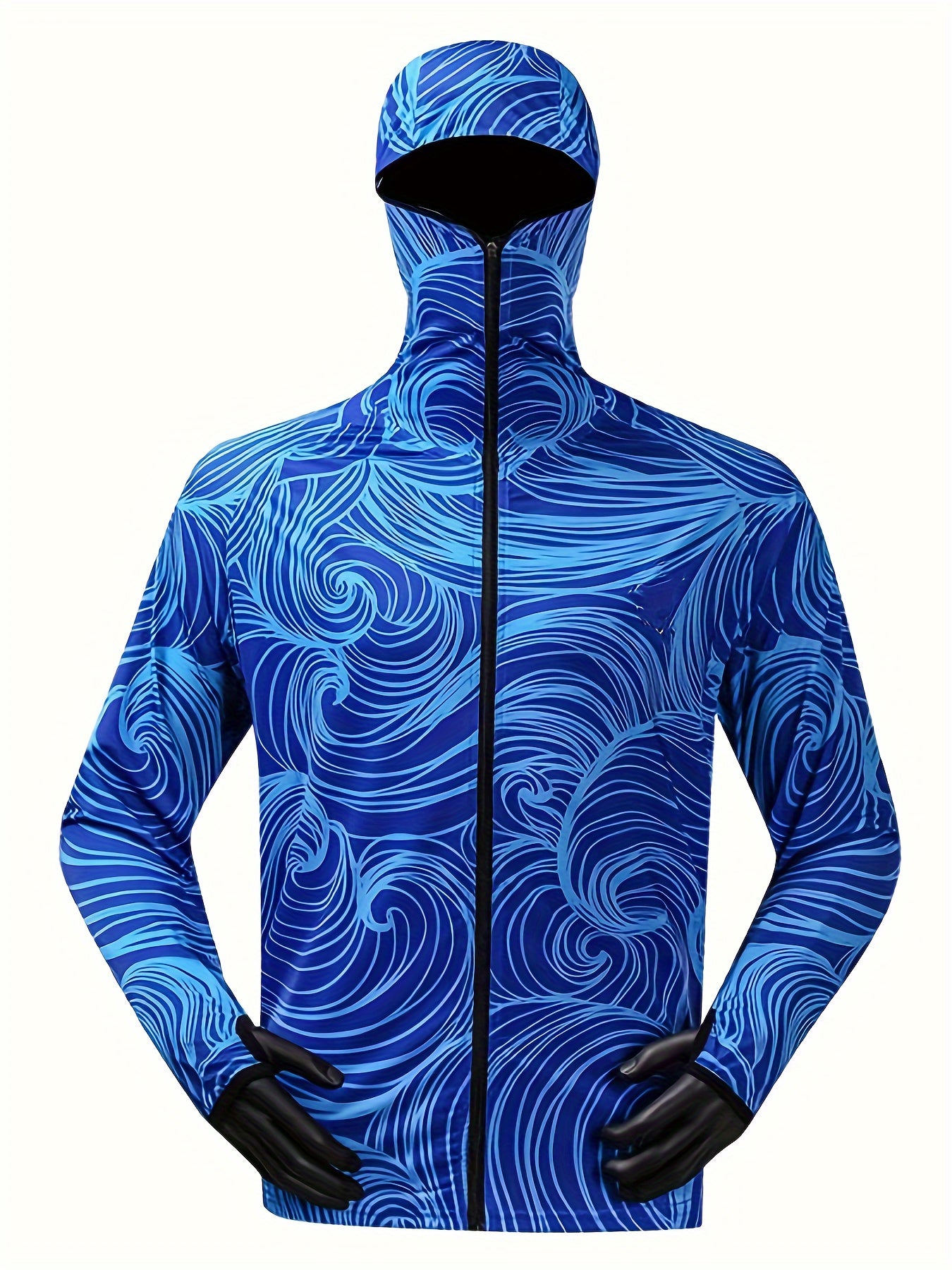 Men's Fish Pattern Block UPF 50 Sun Protection Hoodie Long Sleeve