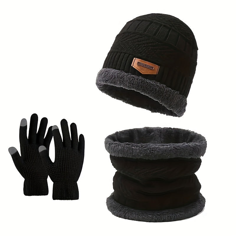 Winter Beanie Hat Neck Cover Touch Gloves Set